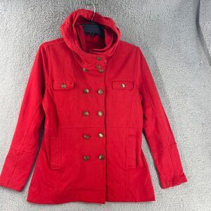 Hurley Womens Jacket Hood Juniors XL Red Double Breasted Button Preppy Blazer